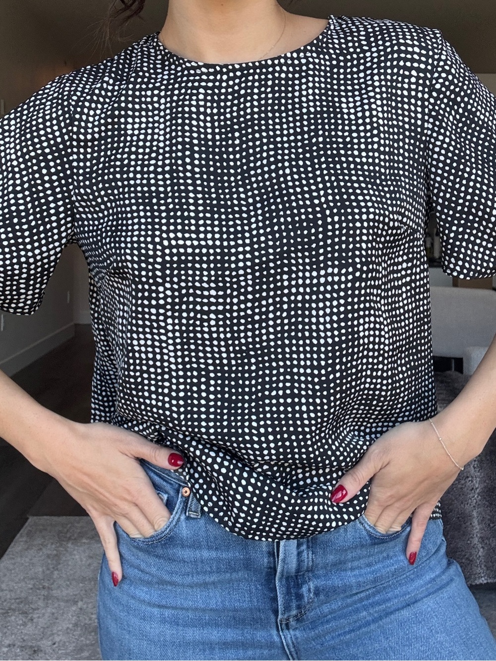 SHEIN Black & White Dot Crewneck Blouse